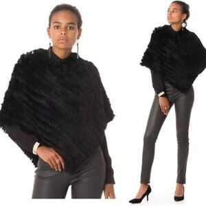 BCBGMaxazria black rabbit fur knit shawl cape poncho NWOT New without tag